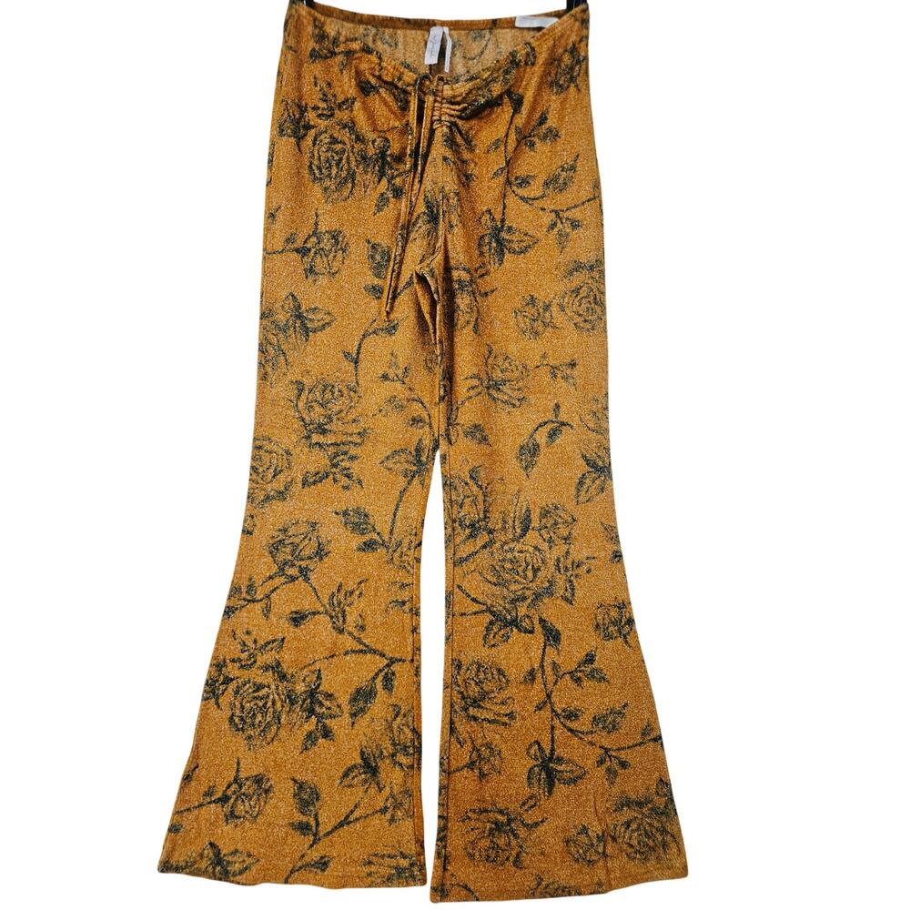 Urban Outfitters Out From Under Floral Jasper Fuzzy Flare Pant Orange Tan M 4223